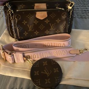Authentic Louis Vuitton monogram multi pochette with pink strap